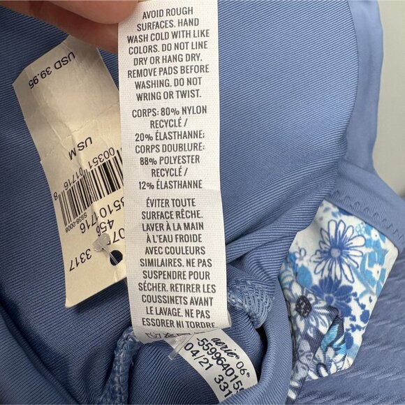 NWT Aerie Women's Floral Bikini Set Top M, Bottom S Blue High Waisted Swimwear - Picture 7 of 9